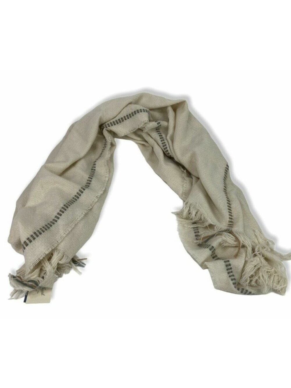 Universal Thread Beige Fringed Square Scarf With Striped Detail - One Size